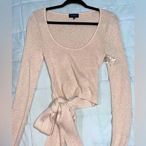 Majorelle Revolve Blush Crop Top with silver shimmer and tied back, size Medium